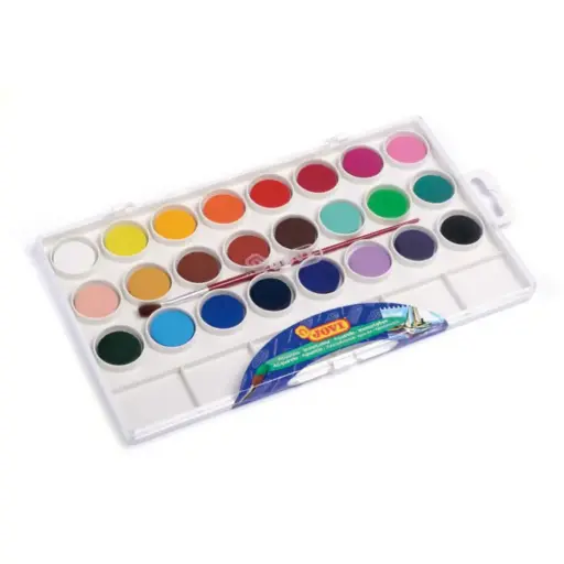 [649962] ACUARELA JOVI 24 PASTILLAS 22 MM – ESTUCHE DE PLÁSTICO CON PINCEL – JOVI